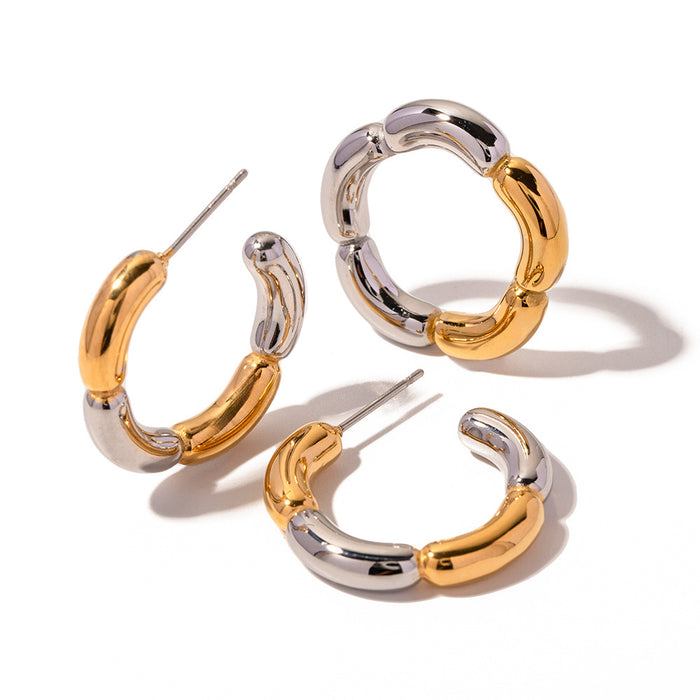 18K Gold Plated Stainless Steel Round Wrinkled Earrings - Minimalist Geometric Design