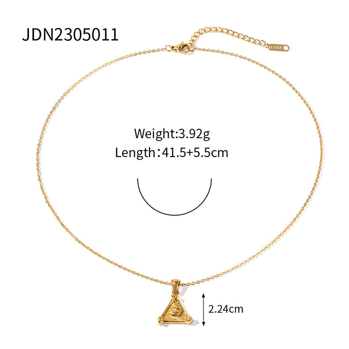 European Style 18K Gold-Plated Stainless Steel Necklace - Triangle Evil Eye Pendant for Women