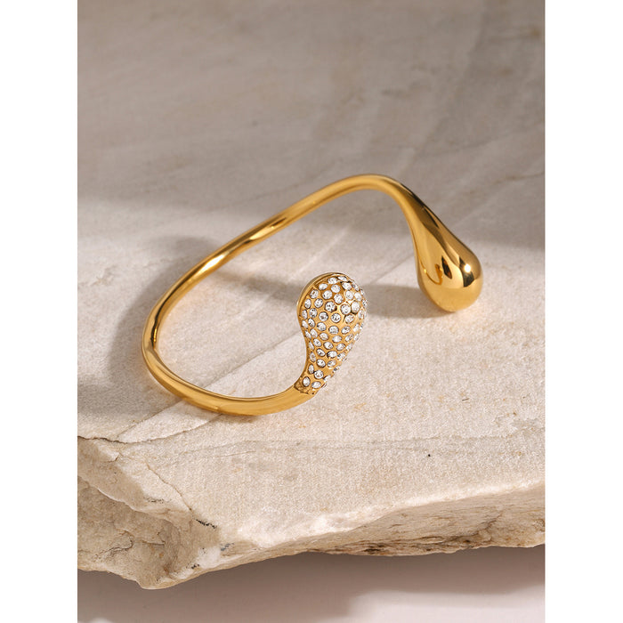 18K Gold Plated Stainless Steel Bracelet - Asymmetrical Teardrop Zircon Open Jewelry for Women