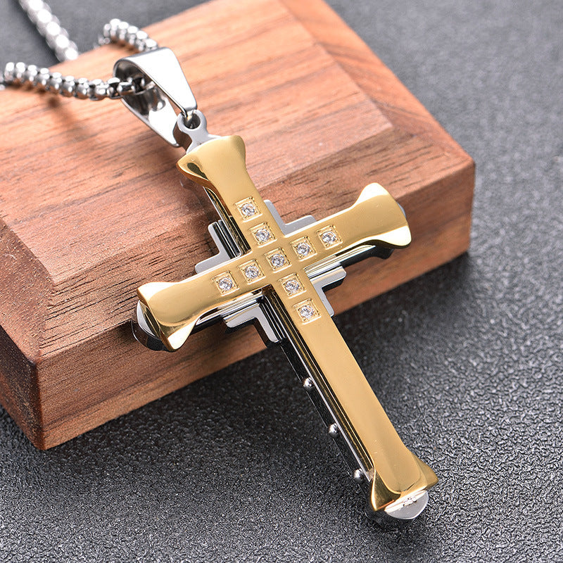 Black Simple Stainless Steel Cross Pendant Necklace - wallojewerly 