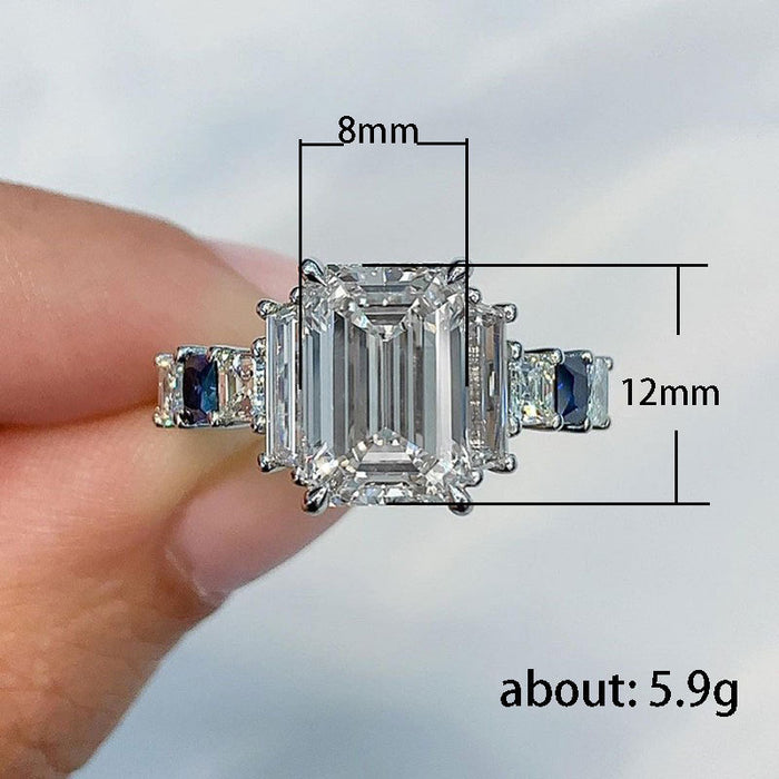 Sparkling zircon ring, trendy princess cut women's ring