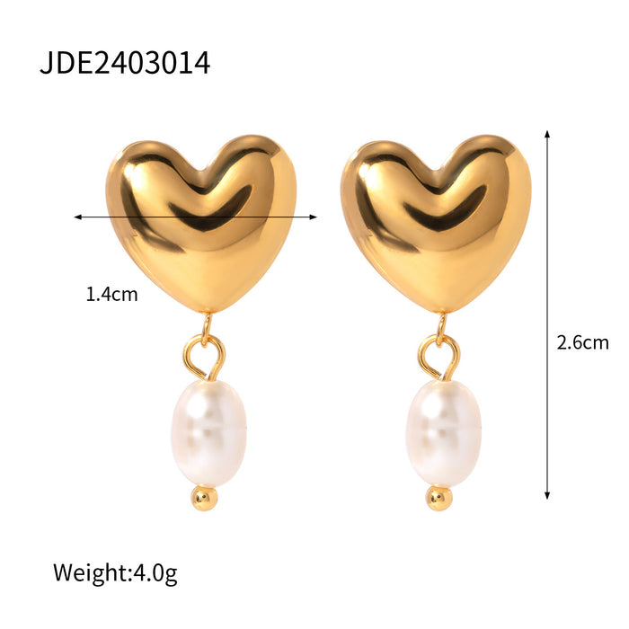 Stainless steel pearl earrings heart earrings earrings 18K titanium steel