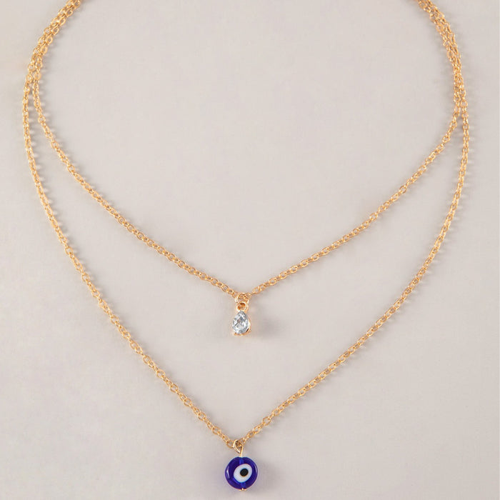 Collar con colgante de ojo de doble capa con incrustaciones de piedras preciosas: joyería única y elegante para mujeres