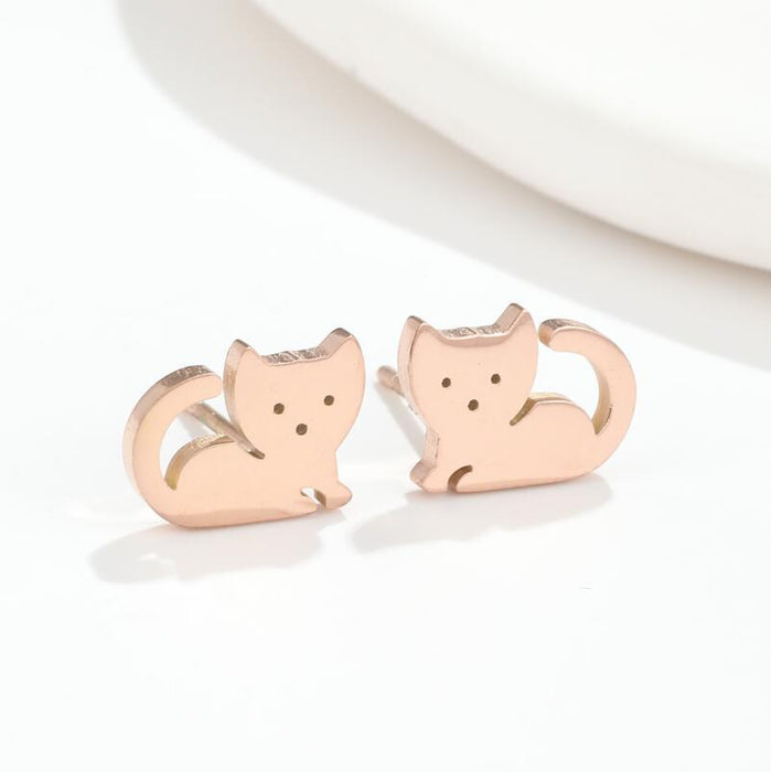 Cat earrings, simple and cute small animal earrings Japanese and Korean style student stainless steel accessories niche wholesale