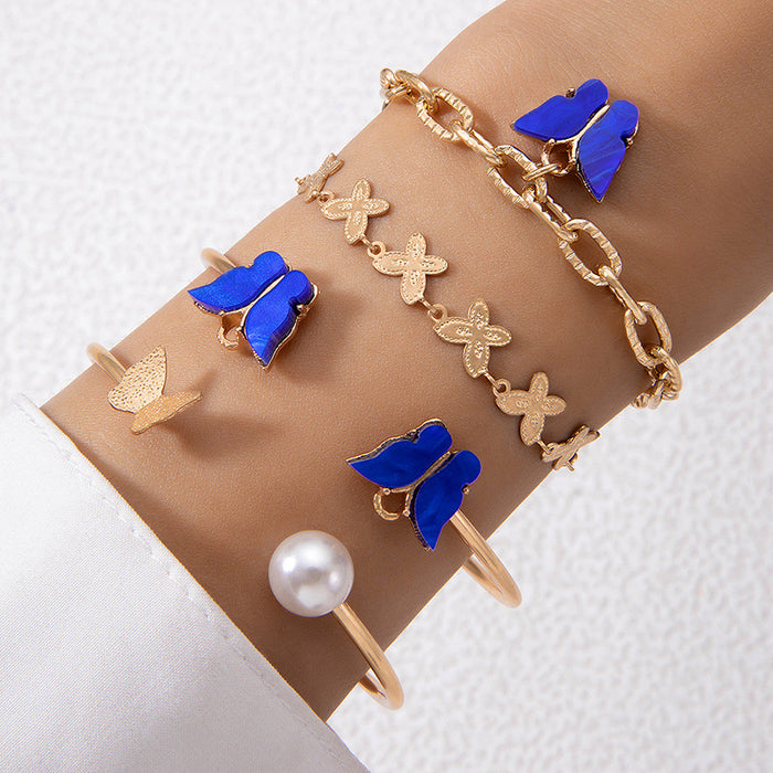 Stylish Pearl Butterfly Cuff Bracelet Set - Simple Metal Jewelry