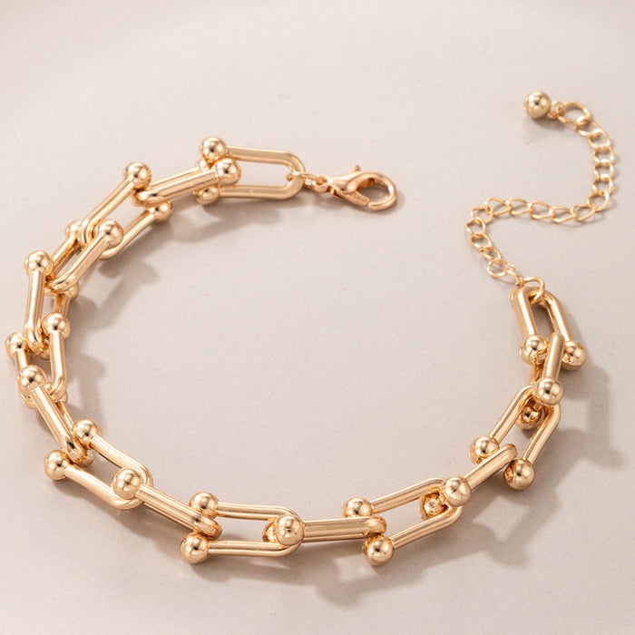 Minimalist Heavy Metal Chain Bracelet - Geometric Irregular Design Bracelet