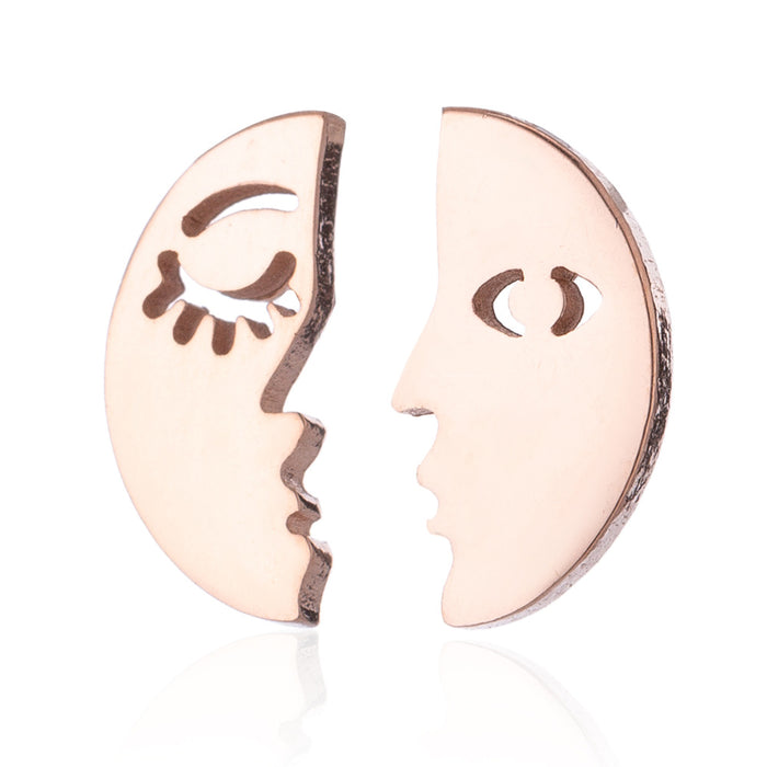 Abstract Face Stainless Steel Stud Earrings - Bold and Artistic Jewelry with Asymmetric Design