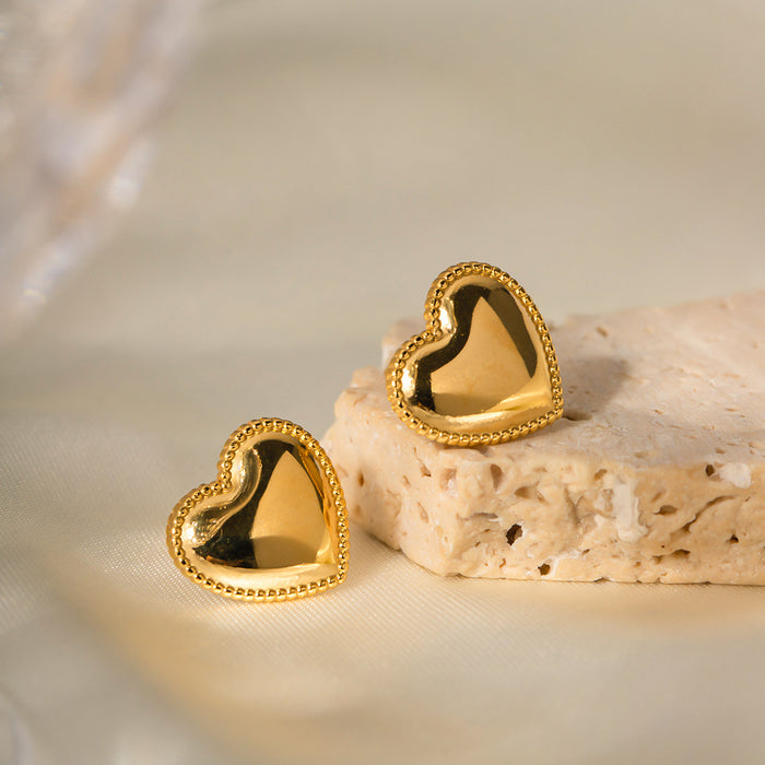 18K Gold Plated Stainless Steel Edge Heart Stud Earrings - Fashionable Jewelry