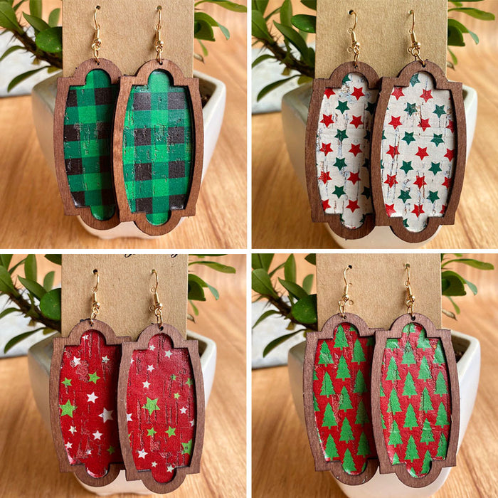 Wooden plaid earrings