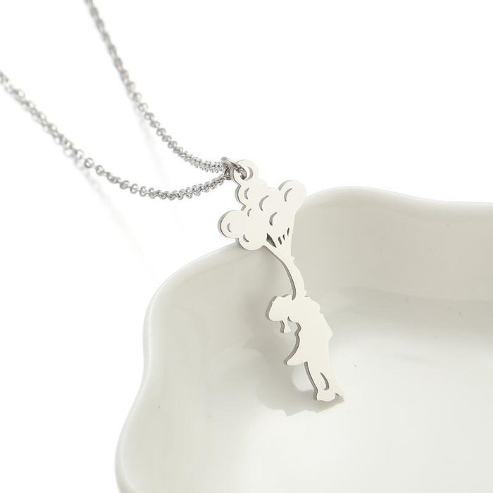 Cartoon character small animal pendant necklace, stainless steel all-match cloud ladder accessories wholesale