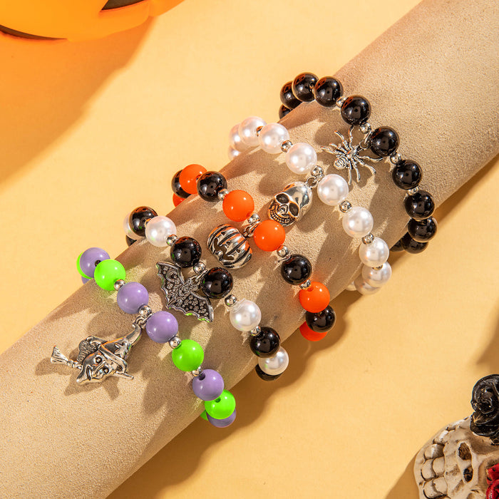 Juego de pulseras de cuentas de calabaza y murciélago para Halloween – Witchy Skull Jewelry