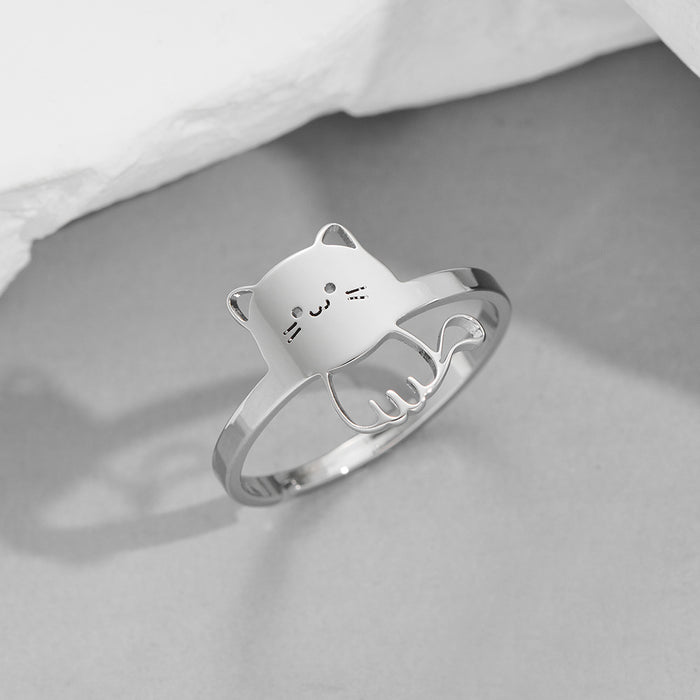 Fashionable cat open ring, stainless steel Japanese cute pet ring wholesale