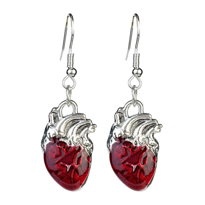 Halloween Skull and Blood Stain Earrings with Skeleton, Heart, and Bird Designs