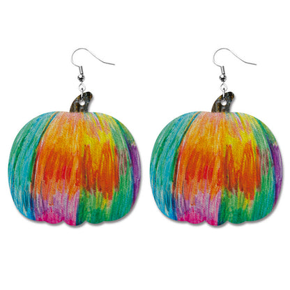 Creative Halloween PU Leather Earrings with Pumpkin and Bat Design