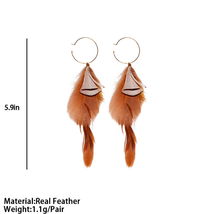 Creative Pastoral Style Natural Feather Earrings with Wild Bohemian Vintage Look