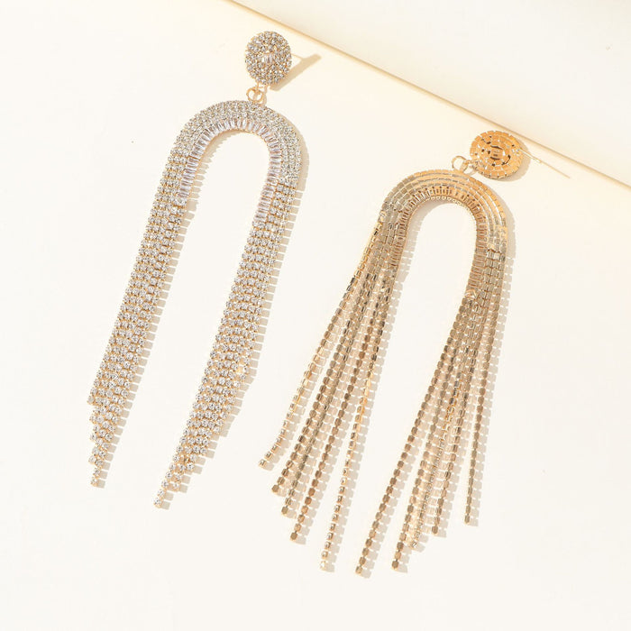 Exaggerated Rhinestone Hoop Earrings - Bold Long Dangles for a Modern Look