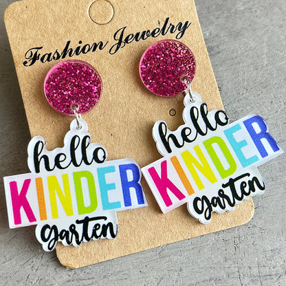 Teacher Earrings with Colorful Back-to-School Text Design