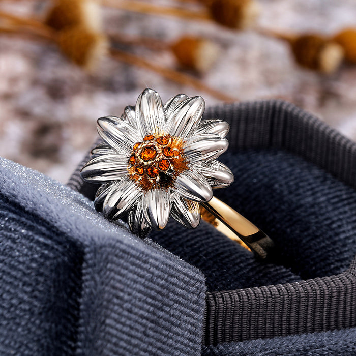 Anillo de margarita bicolor para mujer diseño de girasol