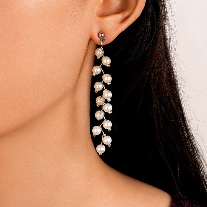 Pearl tassel earrings geometric simple beaded earrings