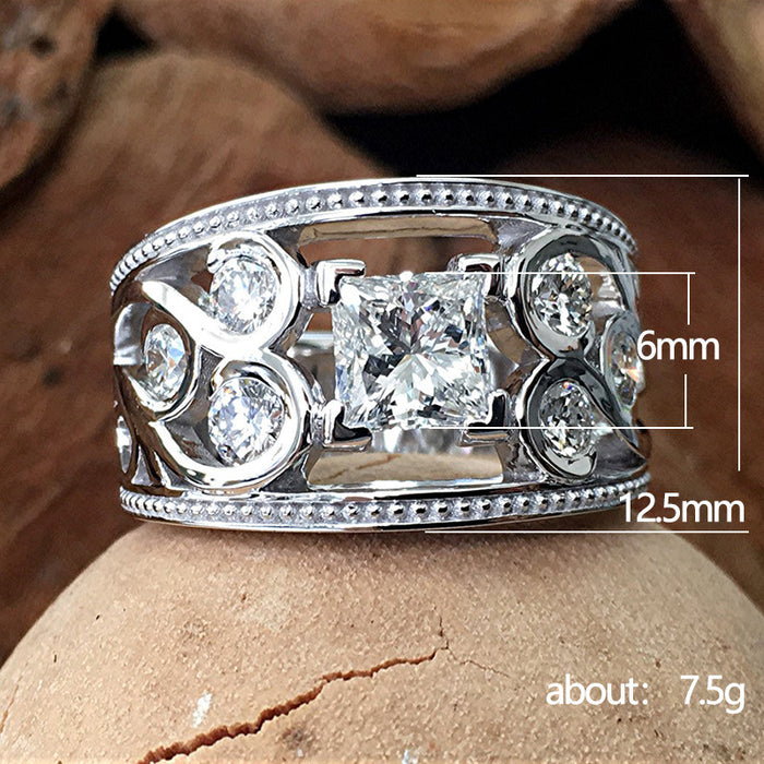 Vintage hollow zircon flower ring full circle ring