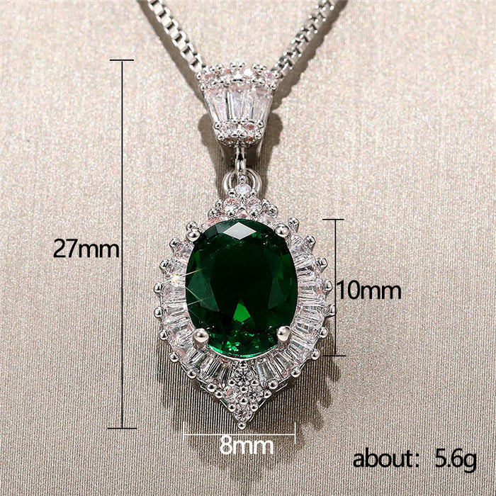 Vintage Elegant Emerald Zircon Bridal Necklace Engagement Dinner Necklace