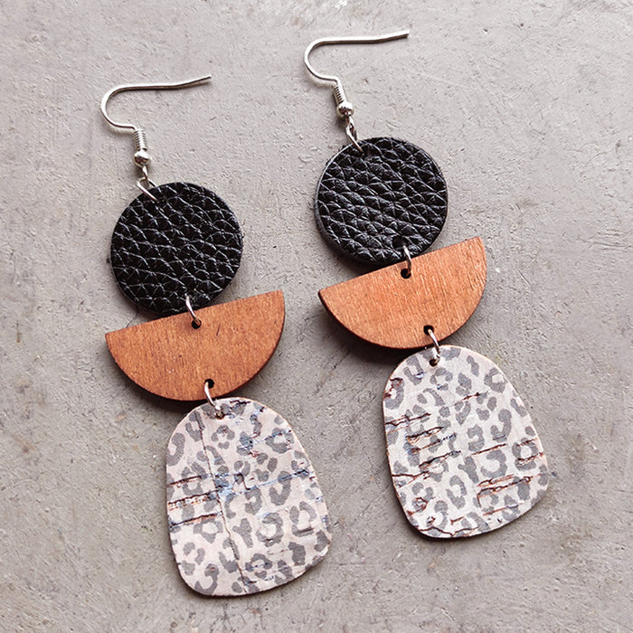 Wooden leopard print earrings