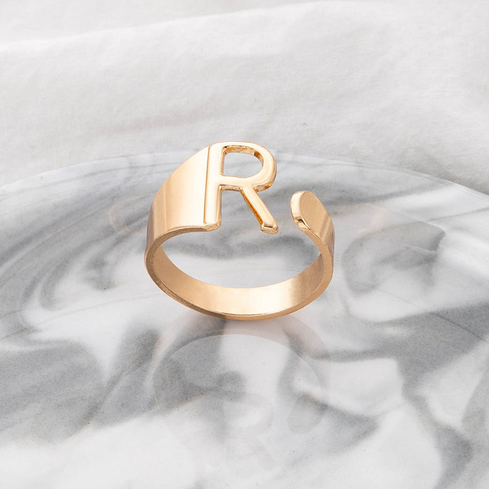 Letter R open ring single ring adjustable geometric hollow design