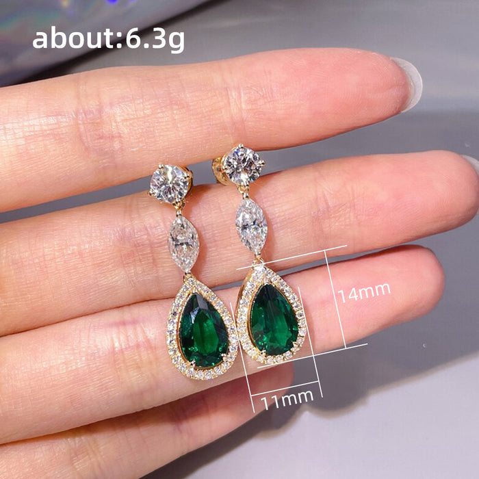 Pendientes estilo palacio con forma de gota de agua, elegantes pendientes de color verde esmeralda en forma de pera