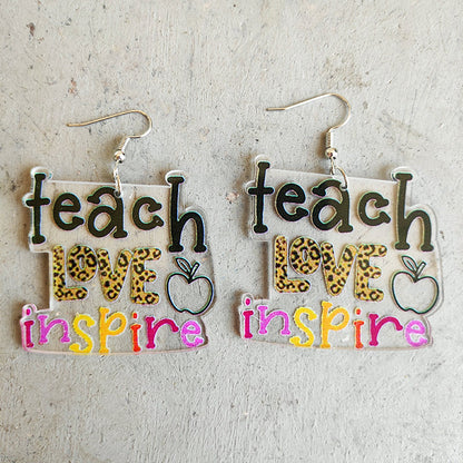 Cute Pencil, Apple, and Caterpillar Earrings with Friday Teacher Gift Theme