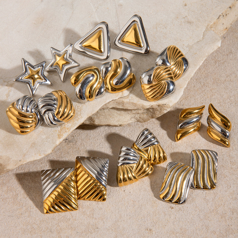 Stainless steel geometric contrast color earrings titanium steel earrings