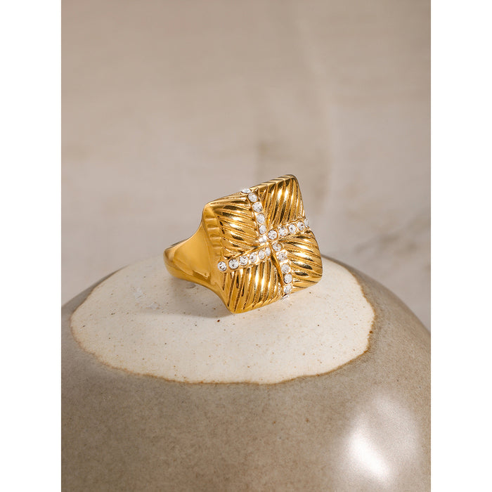 Textured 18K Gold Plated Stainless Steel Ring - Modern and Stylish