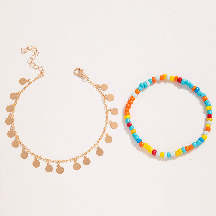 Colorful Beaded Teardrop Geometric Anklet Set - Amazon Fashion Foot Jewelry