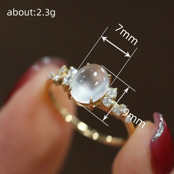 Anillo de imitación de piedra lunar con corte francés, exquisito anillo geométrico para mujer