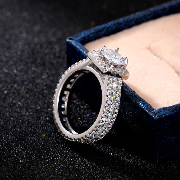 Zircon engagement ring square round diamond European and American women's ring