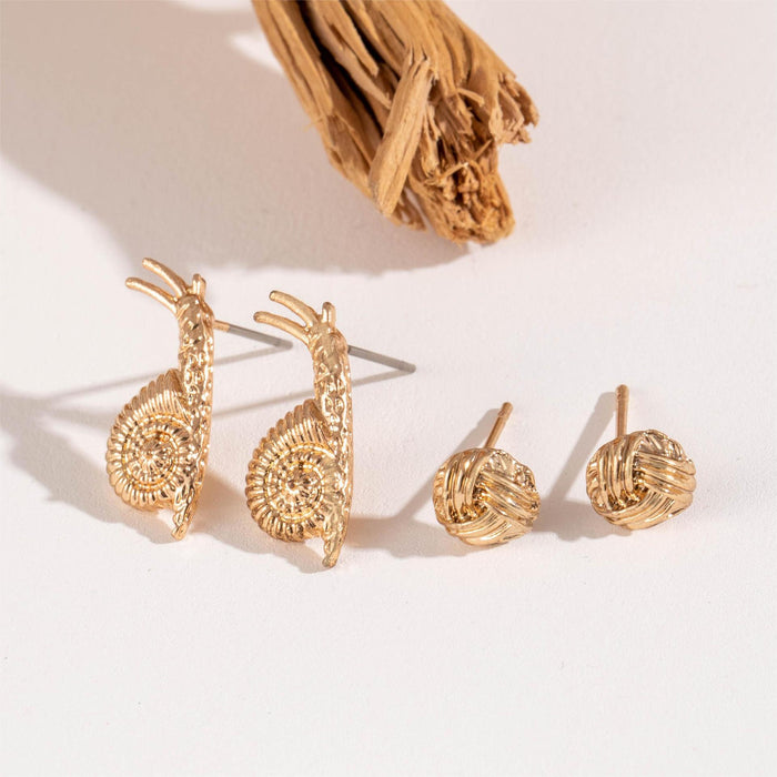 Spiral alloy earrings snail twist knotted earrings three-piece set