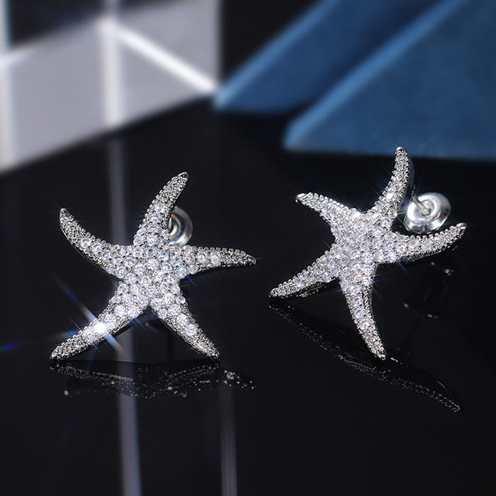 Pendientes de estrella de mar con circonitas y diamantes completos Pendientes de circonitas para mujer