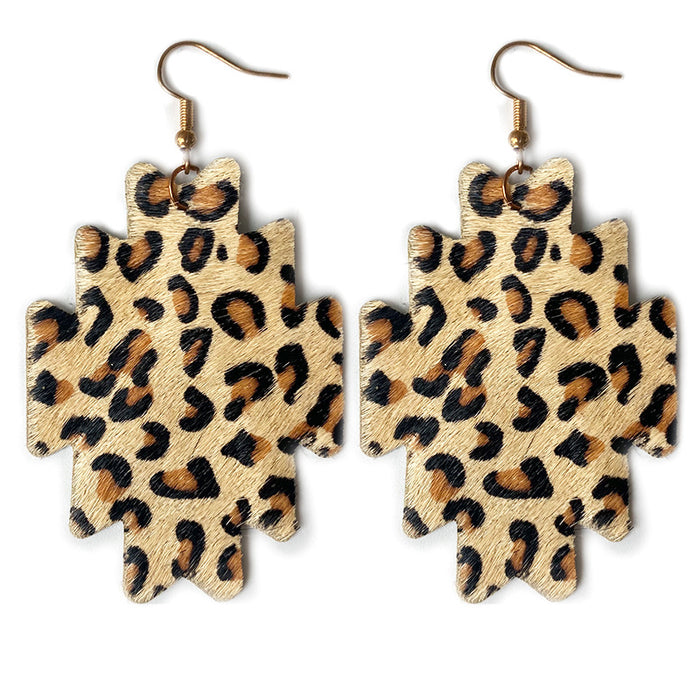 Classic Teardrop Leopard Print Leather Earrings with Vintage Style