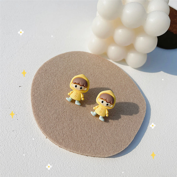 Cartoon rabbit bear earrings S925 silver needle soft cute earrings