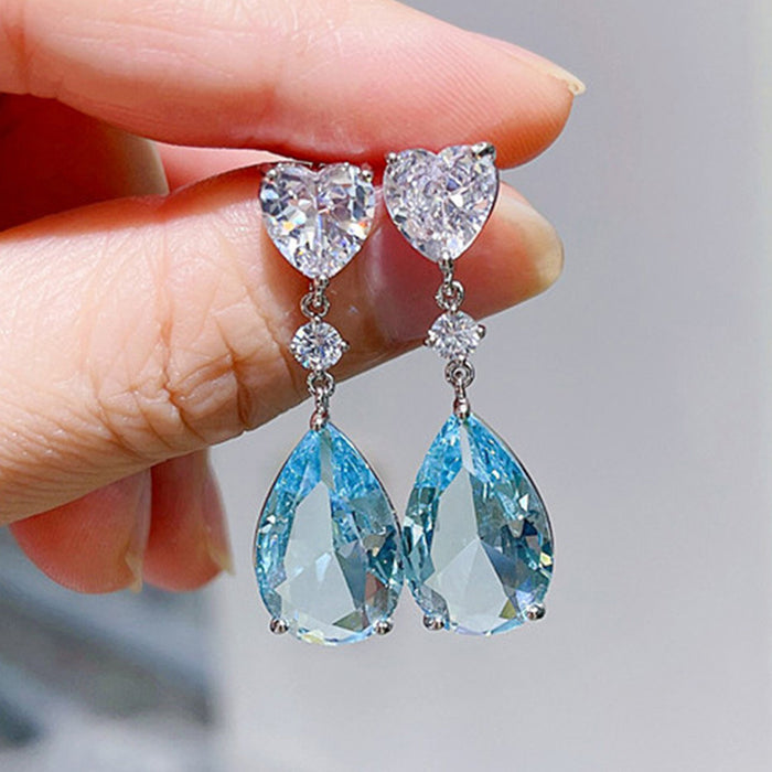 Pendientes de cristal con piedras preciosas de color azul marino claro