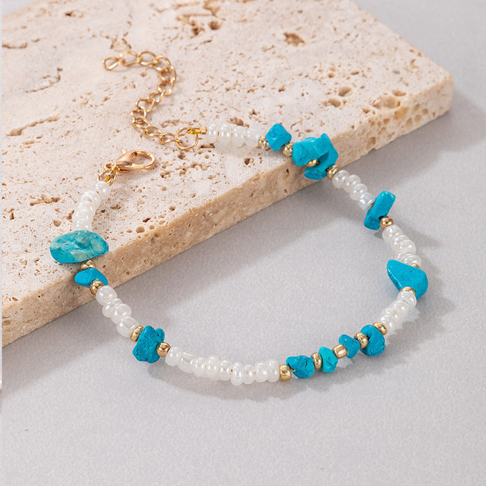 Beach-Style Beaded Anklet with Shell and Angel Charms