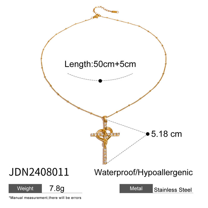 Zircon cross pendant necklace, natural stone clavicle chain titanium steel neck ornament