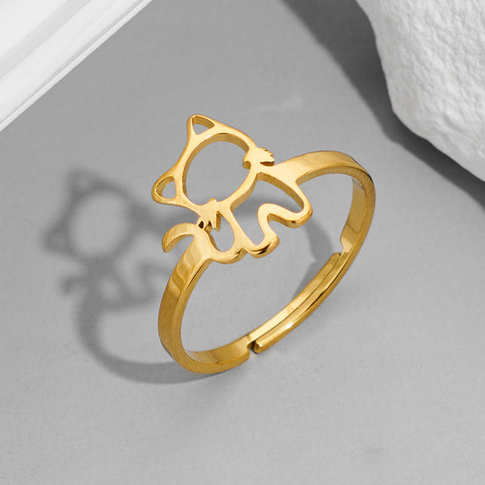 Cute cat ring, stainless steel simple cartoon open ring wholesale