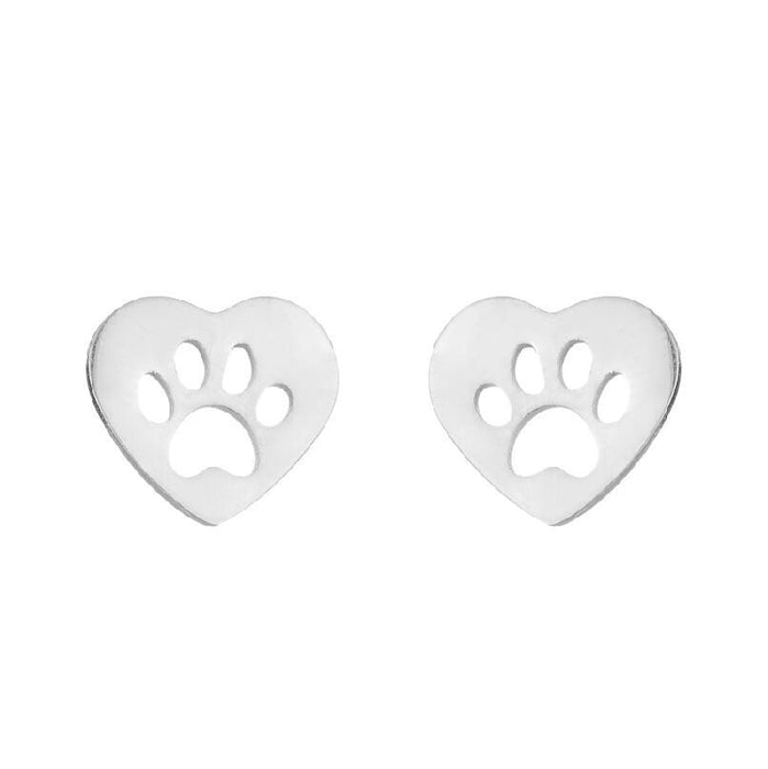 Bear Paw Stainless Steel Stud Earrings - Cute and Playful Animal Jewelry for Everyday Wear