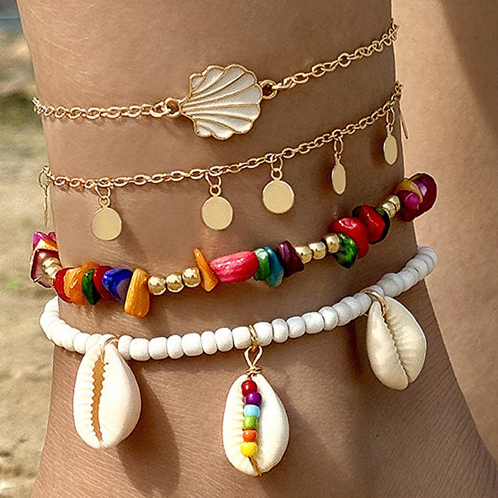 Ethnic Style Multi-Layer Beaded Anklets - Bohemian Shell Foot Jewelry