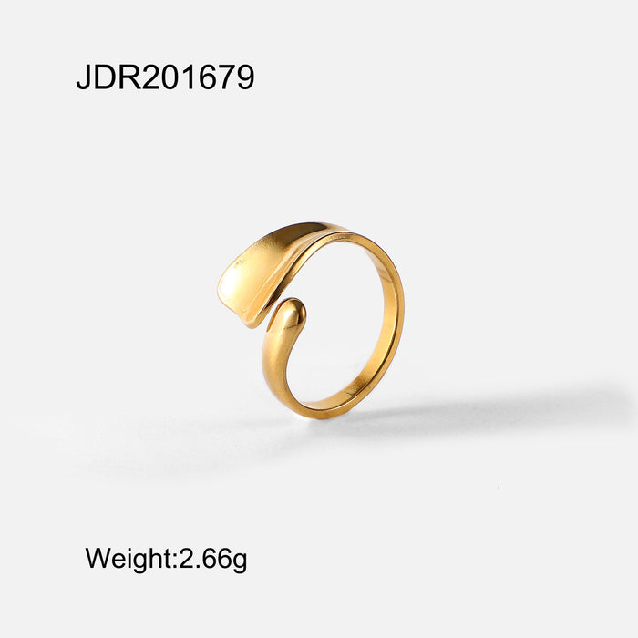 Adjustable 18K Gold Plated Stainless Steel Ring with Wavy Pattern