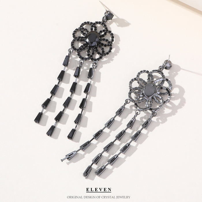 S925 Silver Needle Dreamcatcher Earrings - Long Tassel Rhinestone Jewelry for Women