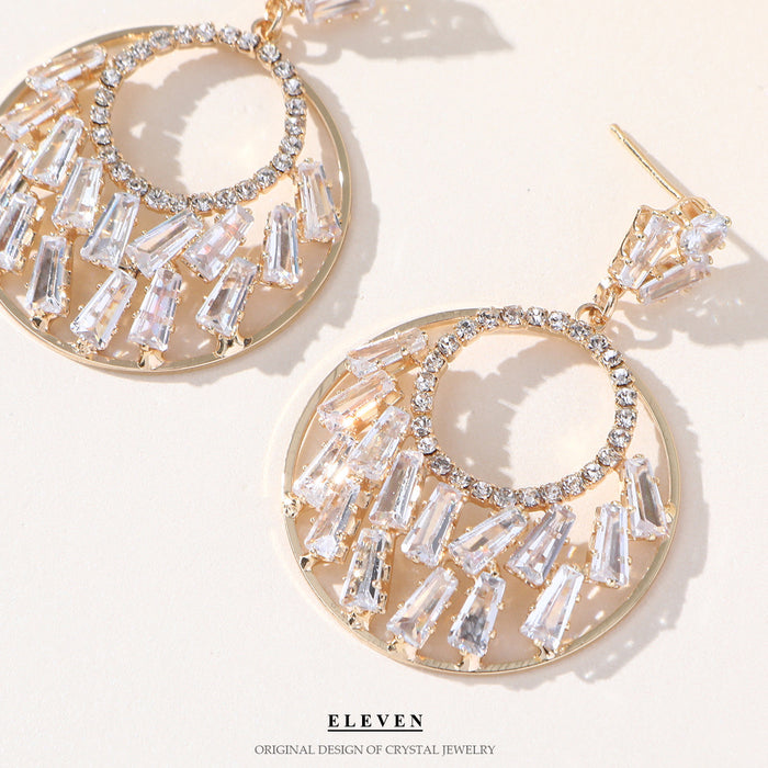 OL Vintage-Inspired Earrings - Full Rhinestone Geometric Dangles for a Chic Look