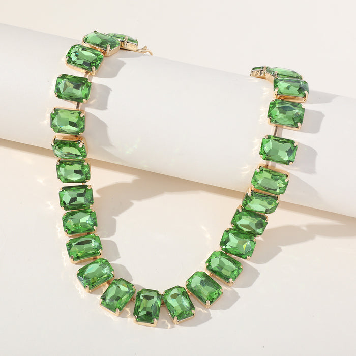 Green Crystal Necklace and Earring Set - Fashionable and Luxurious Rhinestone Choker