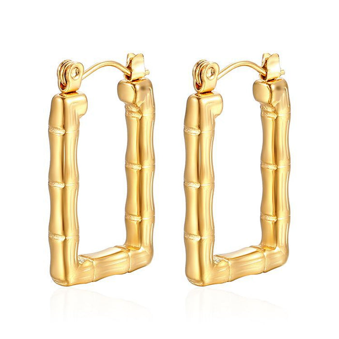 Vintage Bamboo Rectangular Stainless Steel Earrings 18K Women's Earrings