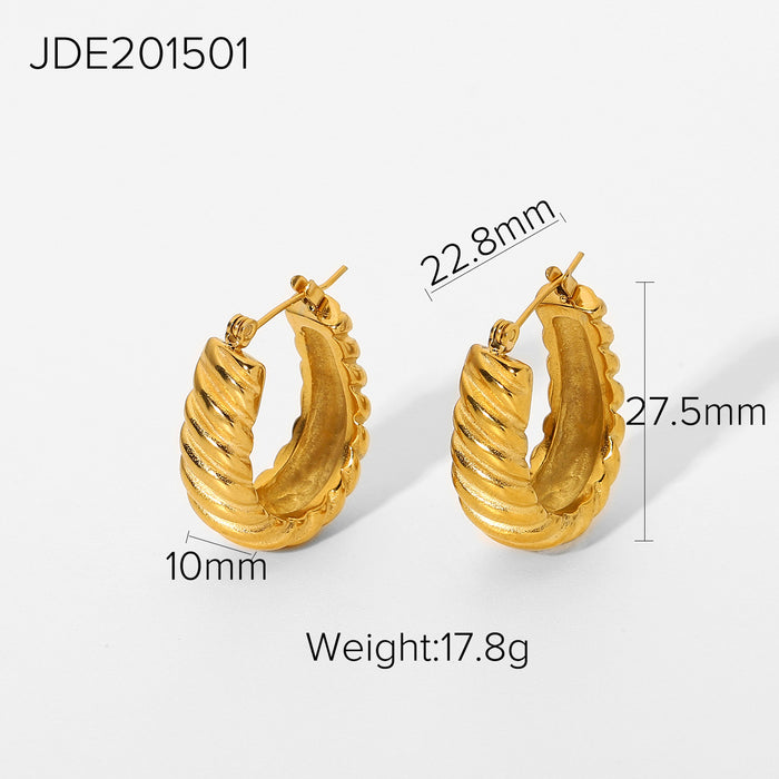 Fashionable C-Shaped Croissant Earrings - 18K Gold Plated Stainless Steel Twist Earrings for Women